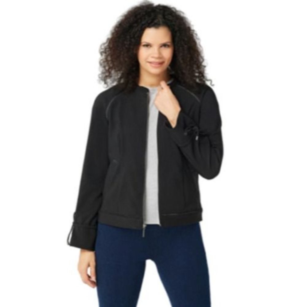 H by Halston Zip Front Bomber Jacket Size 4 Drawstring Sleeves Black A350234 - Picture 2 of 12